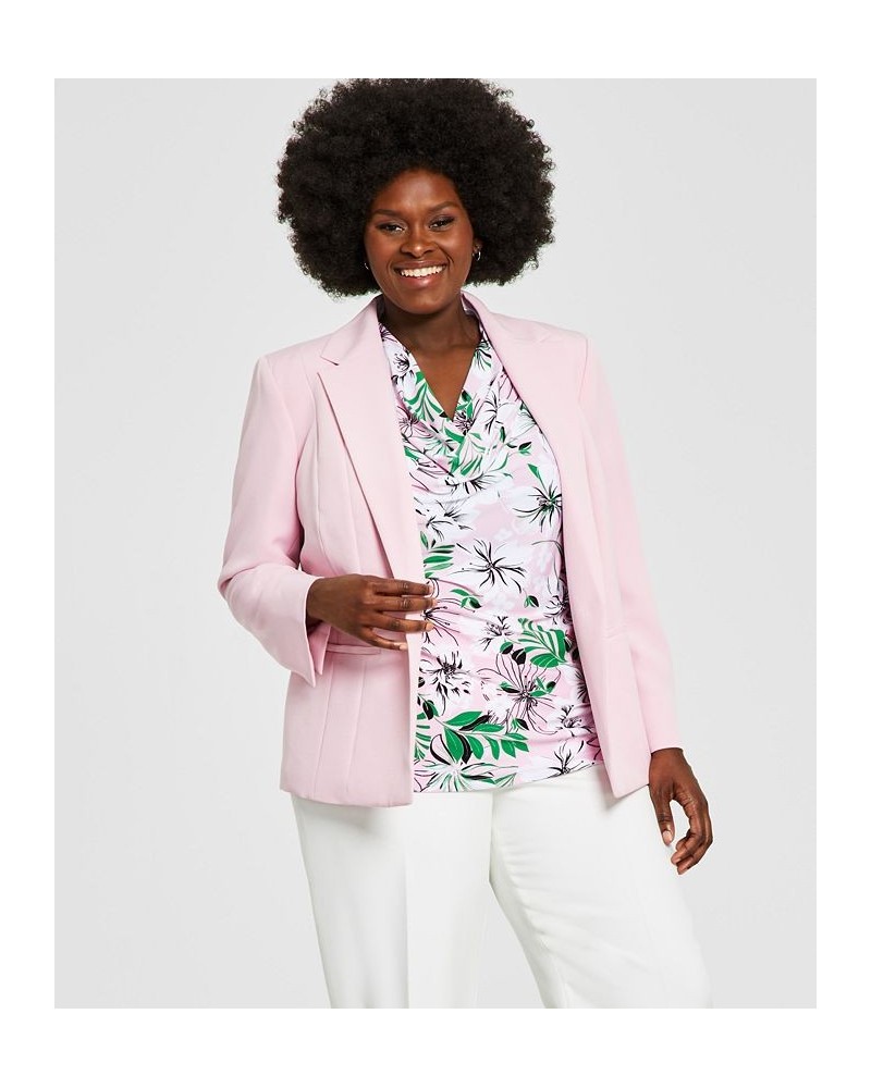 Plus Size Crepe One-Button Blazer Pink $35.70 Jackets