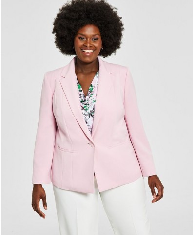 Plus Size Crepe One-Button Blazer Pink $35.70 Jackets