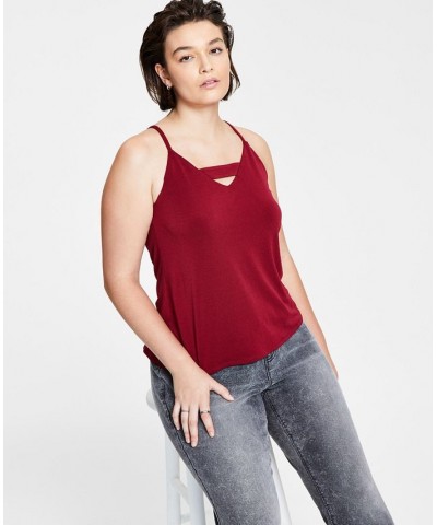 Trendy Plus Size Zip-Back Halter Top Sweet Wine $17.55 Tops