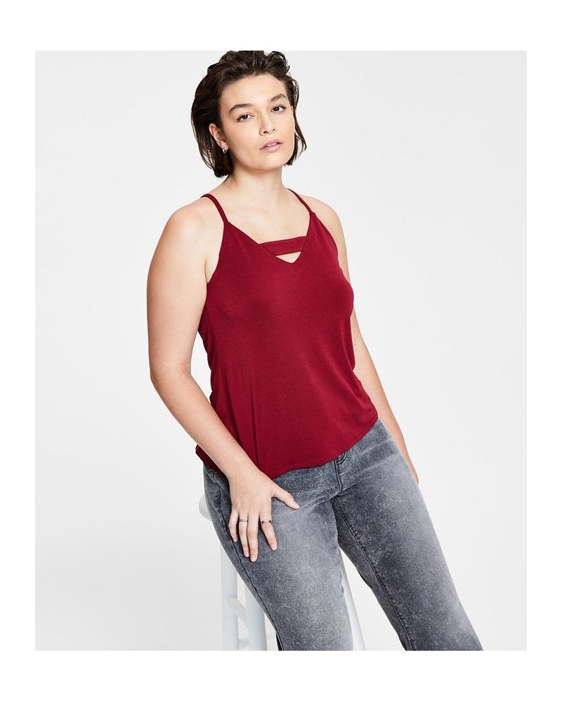 Trendy Plus Size Zip-Back Halter Top Sweet Wine $17.55 Tops