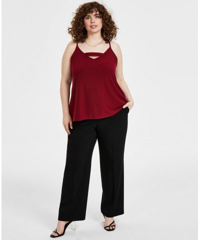 Trendy Plus Size Zip-Back Halter Top Sweet Wine $17.55 Tops