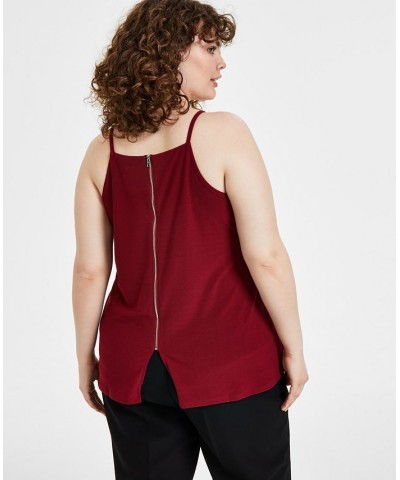 Trendy Plus Size Zip-Back Halter Top Sweet Wine $17.55 Tops