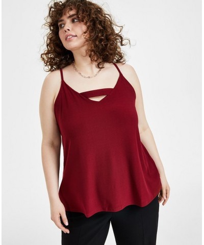 Trendy Plus Size Zip-Back Halter Top Sweet Wine $17.55 Tops