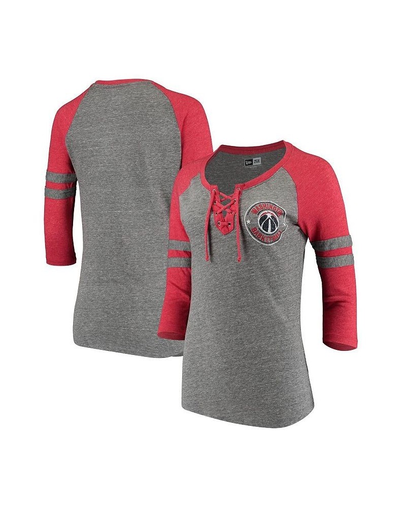 Women's by New Era Heathered Gray Washington Wizards Tri-Blend Lace-Up Raglan 3/4-Sleeve T-shirt Heathered Gray $22.55 Tops