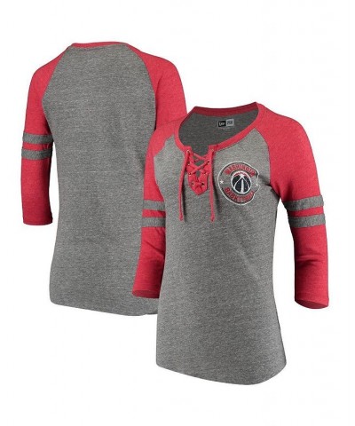 Women's by New Era Heathered Gray Washington Wizards Tri-Blend Lace-Up Raglan 3/4-Sleeve T-shirt Heathered Gray $22.55 Tops