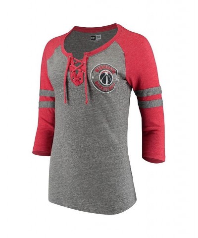 Women's by New Era Heathered Gray Washington Wizards Tri-Blend Lace-Up Raglan 3/4-Sleeve T-shirt Heathered Gray $22.55 Tops