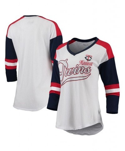 Women's White and Red Minnesota Twins Base Runner 3/4-Sleeve V-Neck T-shirt White, Red $23.10 Tops