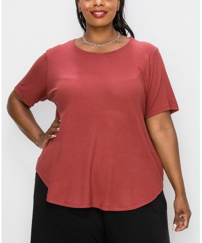 Plus Size Thermal Short Sleeve Swing Tee Dark Red $16.81 Tops