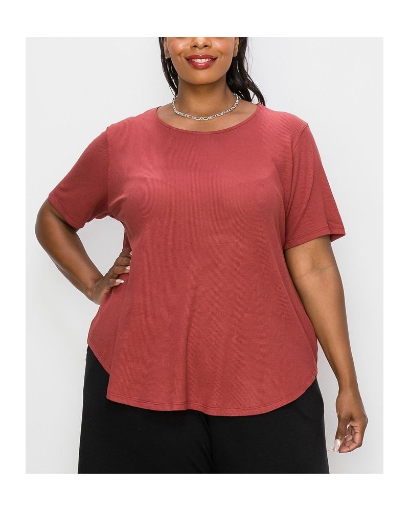 Plus Size Thermal Short Sleeve Swing Tee Dark Red $16.81 Tops