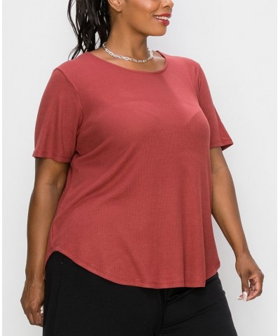 Plus Size Thermal Short Sleeve Swing Tee Dark Red $16.81 Tops