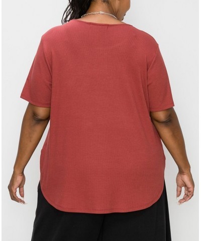 Plus Size Thermal Short Sleeve Swing Tee Dark Red $16.81 Tops