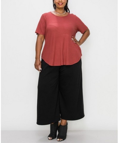 Plus Size Thermal Short Sleeve Swing Tee Dark Red $16.81 Tops