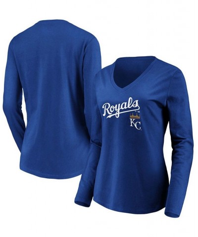 Women's Royal Kansas City Royals Core Team Lockup Long Sleeve V-Neck T-shirt Royal $18.00 Tops