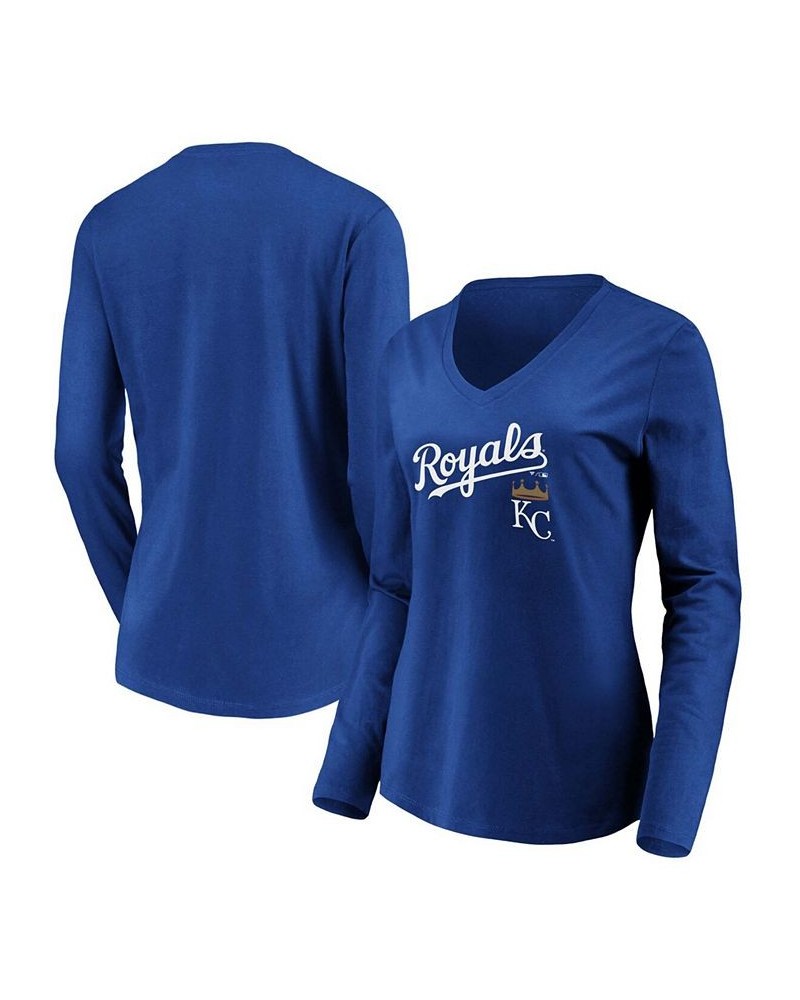 Women's Royal Kansas City Royals Core Team Lockup Long Sleeve V-Neck T-shirt Royal $18.00 Tops