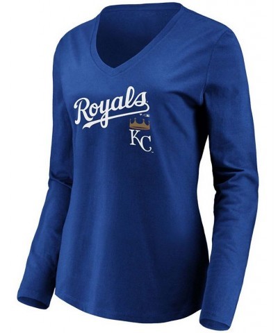 Women's Royal Kansas City Royals Core Team Lockup Long Sleeve V-Neck T-shirt Royal $18.00 Tops