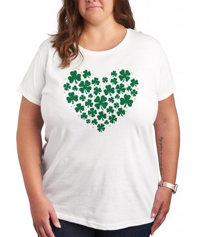 Trendy Plus Size Cheetah Shamrock Heart Graphic T-shirt White $10.27 Tops