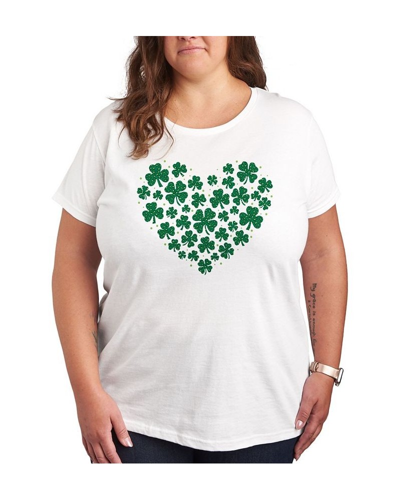 Trendy Plus Size Cheetah Shamrock Heart Graphic T-shirt White $10.27 Tops