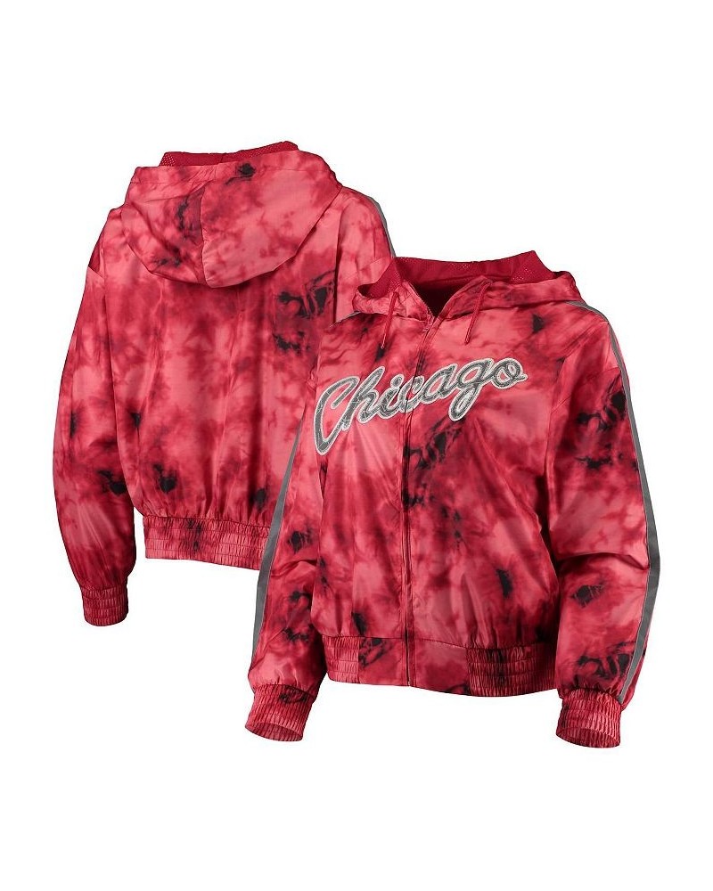 Women's Red Chicago Bulls Galaxy Sublimated Windbreaker Pullover Full-Zip Hoodie Red $58.05 Jackets