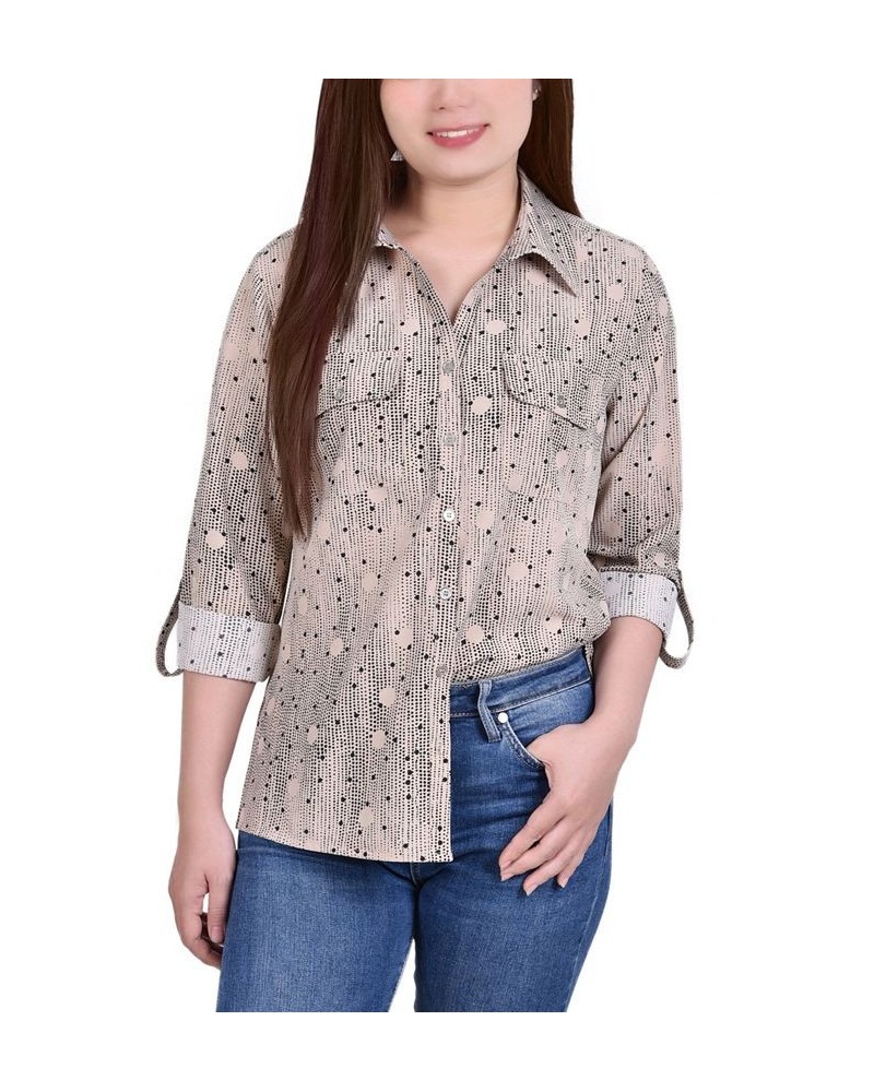 Women's 3/4 Roll Tab Shirt with Pockets Doeskin, Black Nursedot $16.32 Tops