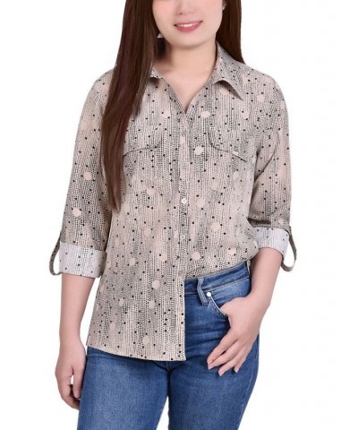 Women's 3/4 Roll Tab Shirt with Pockets Doeskin, Black Nursedot $16.32 Tops