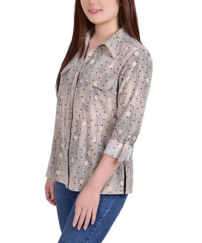 Women's 3/4 Roll Tab Shirt with Pockets Doeskin, Black Nursedot $16.32 Tops