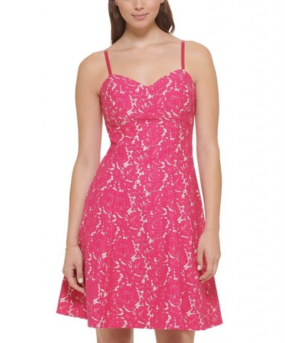 Women's Sweetheart-Neck Lace Fit & Flare Dress Hot Pink/nude $51.06 Dresses