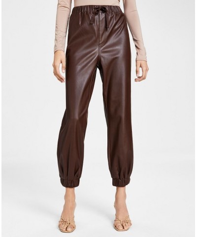 Juniors' Faux-Leather Jogger Pants Brown $16.20 Pants