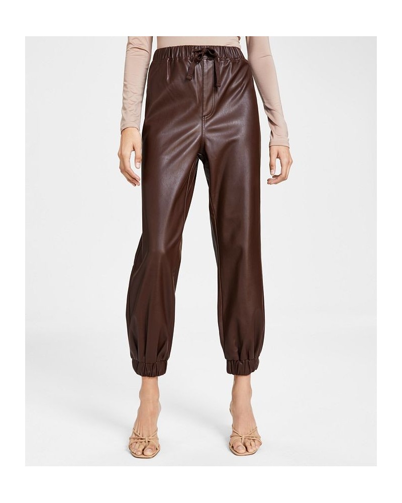 Juniors' Faux-Leather Jogger Pants Brown $16.20 Pants