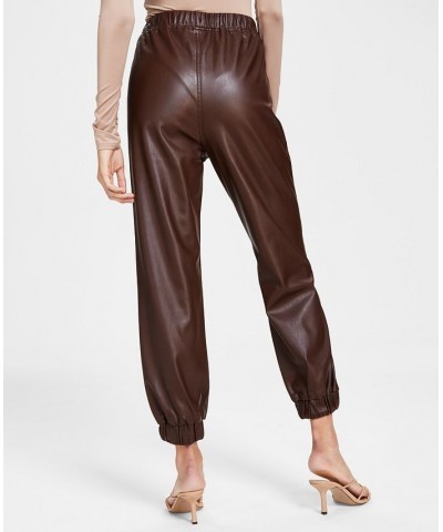 Juniors' Faux-Leather Jogger Pants Brown $16.20 Pants