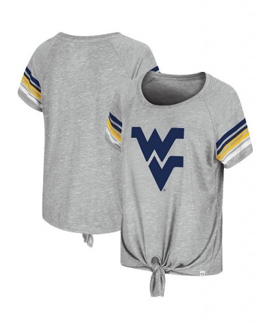 Women's Heathered Gray West Virginia Mountaineers Boo You Knotted Raglan T-Shirt Heathered Gray $19.35 Tops