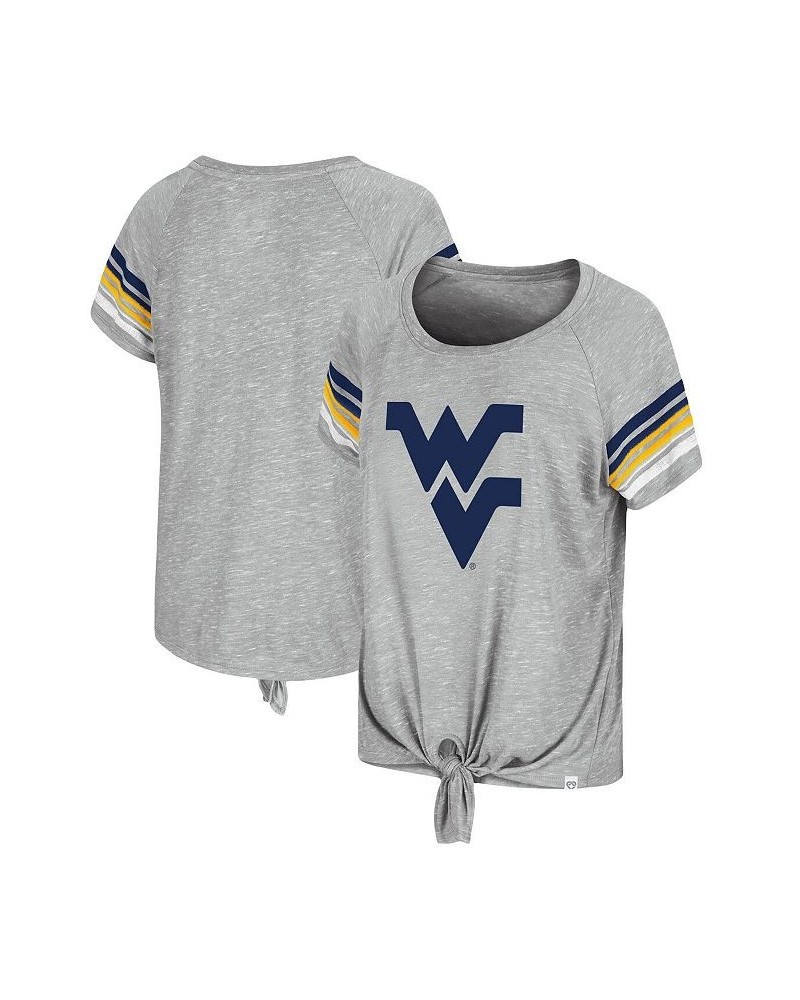 Women's Heathered Gray West Virginia Mountaineers Boo You Knotted Raglan T-Shirt Heathered Gray $19.35 Tops