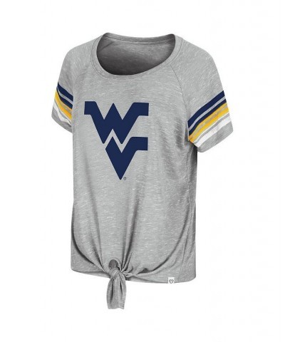 Women's Heathered Gray West Virginia Mountaineers Boo You Knotted Raglan T-Shirt Heathered Gray $19.35 Tops