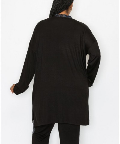 Plus Size Sequin Contrast Cardigan Sweater Black Black $27.50 Sweaters