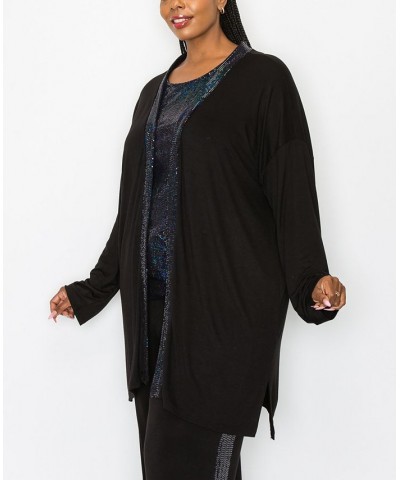 Plus Size Sequin Contrast Cardigan Sweater Black Black $27.50 Sweaters