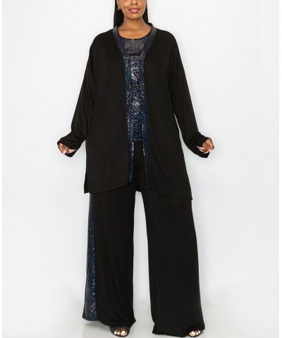 Plus Size Sequin Contrast Cardigan Sweater Black Black $27.50 Sweaters