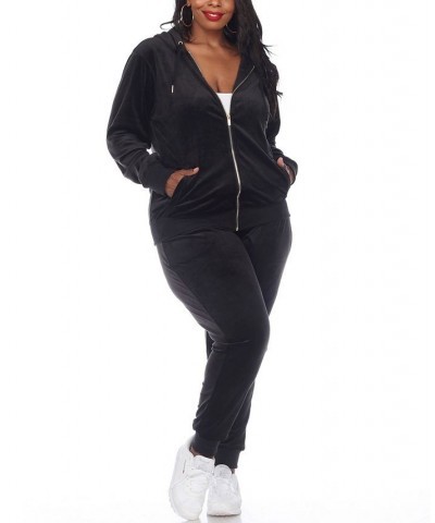 Plus Size Velour Tracksuit Loungewear 2pc Set Black $35.19 Sleepwear