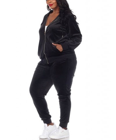 Plus Size Velour Tracksuit Loungewear 2pc Set Black $35.19 Sleepwear