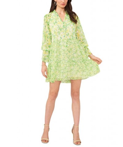 Women's Long Sleeve Tassel Peasant Dress Green floral $51.23 Dresses