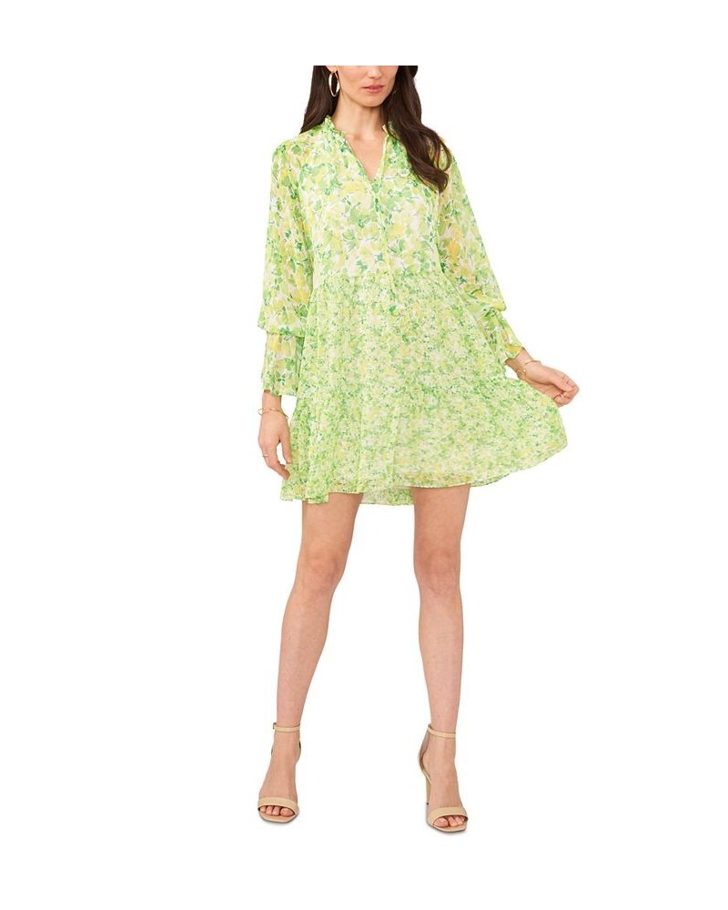 Women's Long Sleeve Tassel Peasant Dress Green floral $51.23 Dresses