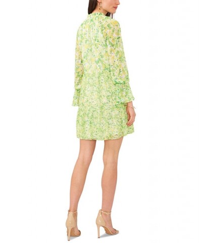 Women's Long Sleeve Tassel Peasant Dress Green floral $51.23 Dresses