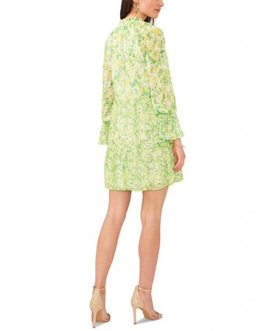 Women's Long Sleeve Tassel Peasant Dress Green floral $51.23 Dresses