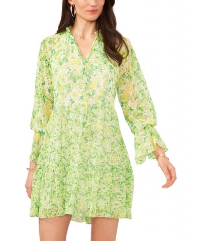 Women's Long Sleeve Tassel Peasant Dress Green floral $51.23 Dresses