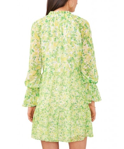 Women's Long Sleeve Tassel Peasant Dress Green floral $51.23 Dresses