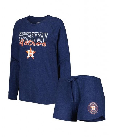 Women's Navy Houston Astros Meter Knit Raglan Long Sleeve T-shirt and Shorts Sleep Set Navy $32.85 Pajama