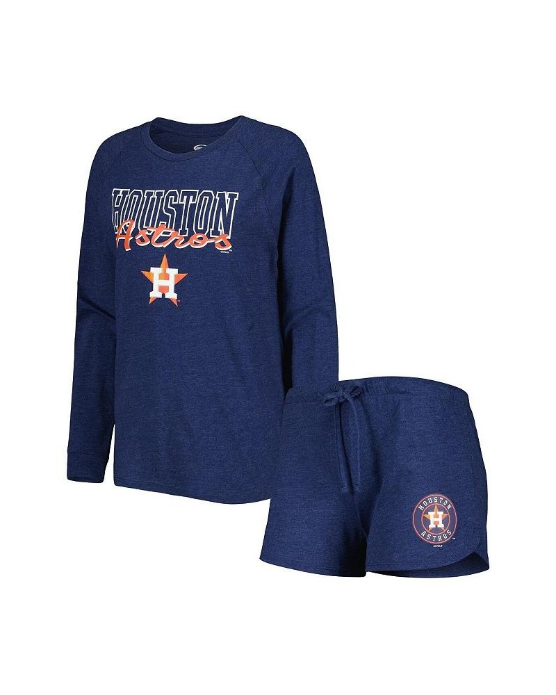 Women's Navy Houston Astros Meter Knit Raglan Long Sleeve T-shirt and Shorts Sleep Set Navy $32.85 Pajama