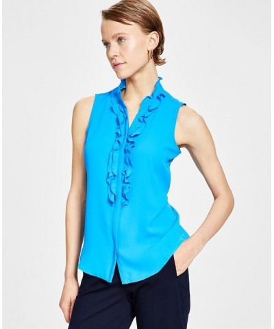 Women's Ruffled Top Blue $27.24 Tops