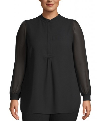 Plus Size Sheer-Sleeve Tunic Anne Black $29.84 Tops