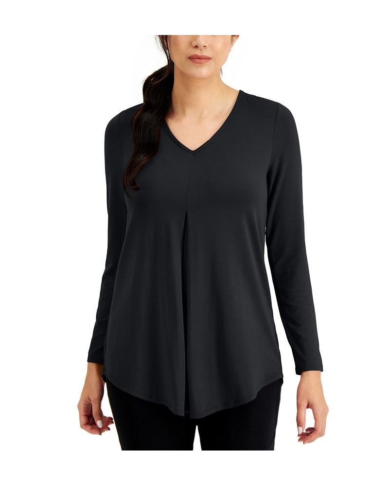 Petite V-Neck Pleat-Front Tunic Black $12.64 Tops