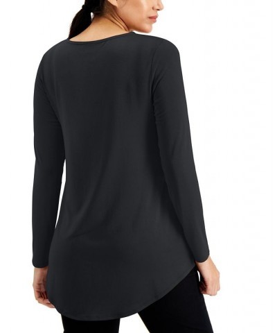 Petite V-Neck Pleat-Front Tunic Black $12.64 Tops