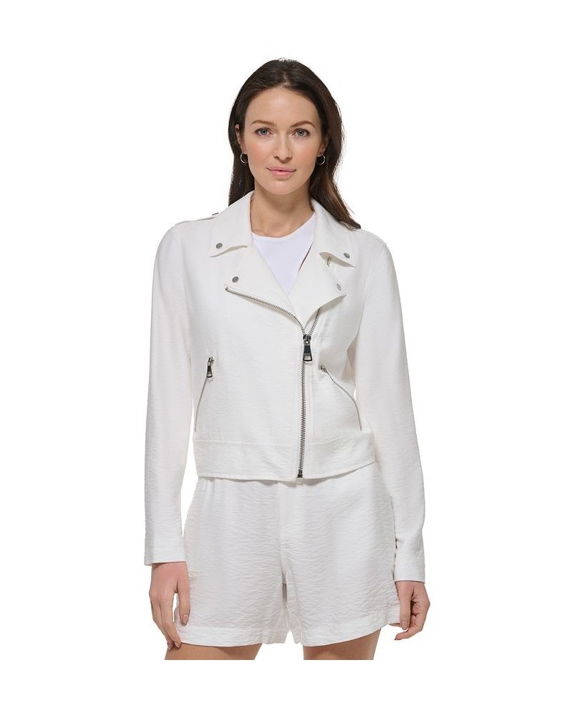 Women's Crinkled Asymmetric Front-Zip Moto Jacket White $79.50 Jackets